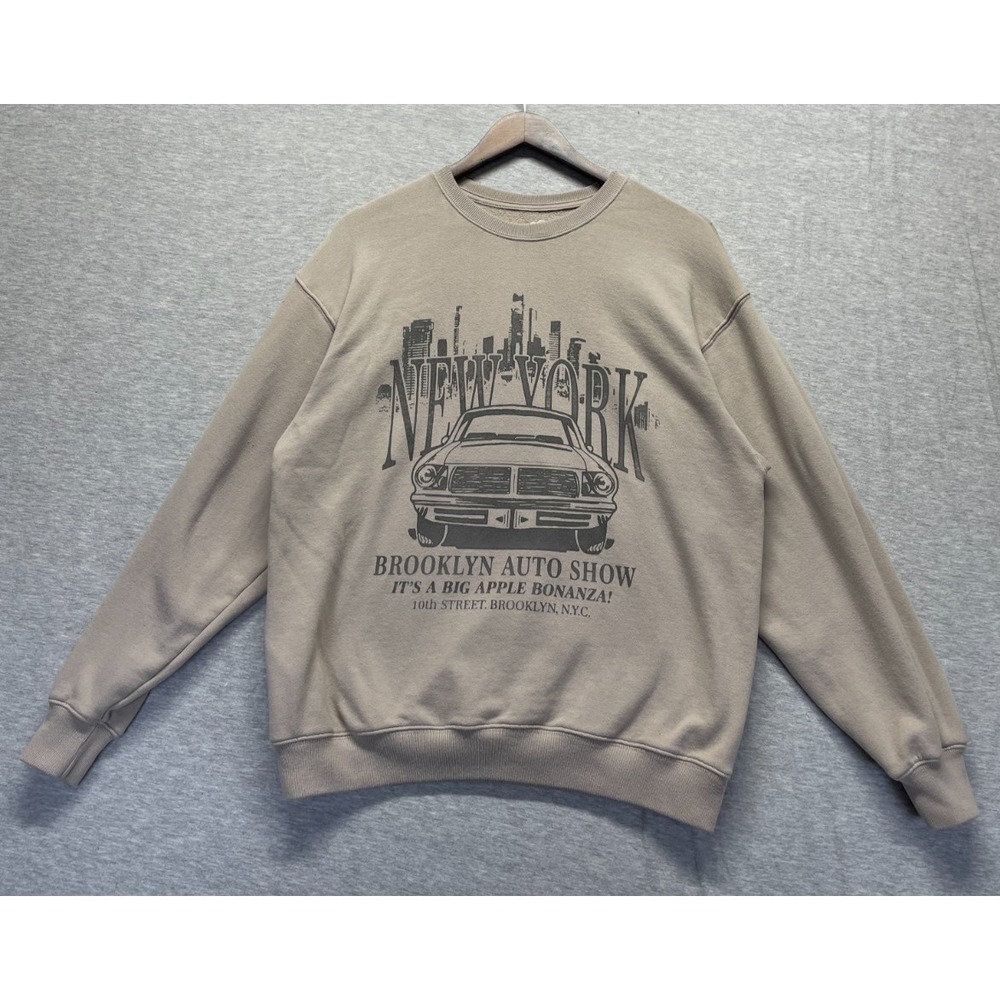 Hollister Sweatshirt Women's Small Beige Brooklyn Auto Show Graphic Fleece Lined